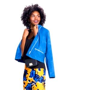 Who What Wear Faux Suede Asymmetrical Moto Zip Front Blazer Jacket Blue Small